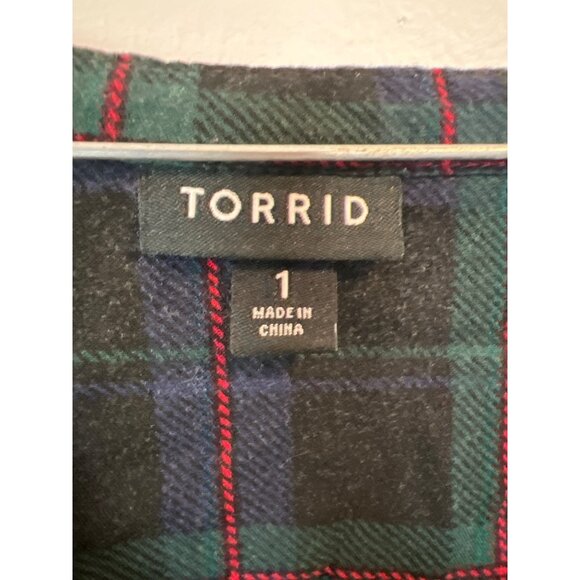 NOT FOR SALE Torrid Plaid Dress 1X Green Blue Red Traditional Christmas Button - Picture 2 of 6